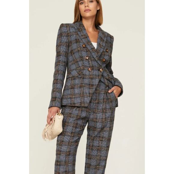 Veronica Beard Blue plaid tweed Miller Dickey Jacket double breasted cotton 4 - Picture 1 of 13